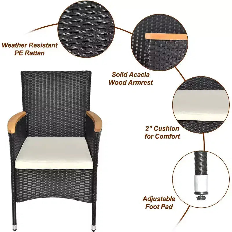 VINGLI 7 Pieces Patio Dining Set, Wicker Outdoor Dining Set for 6 Patio Furniture Set with Acacia Wood Table Outdoor Table and Chairs for Garden
