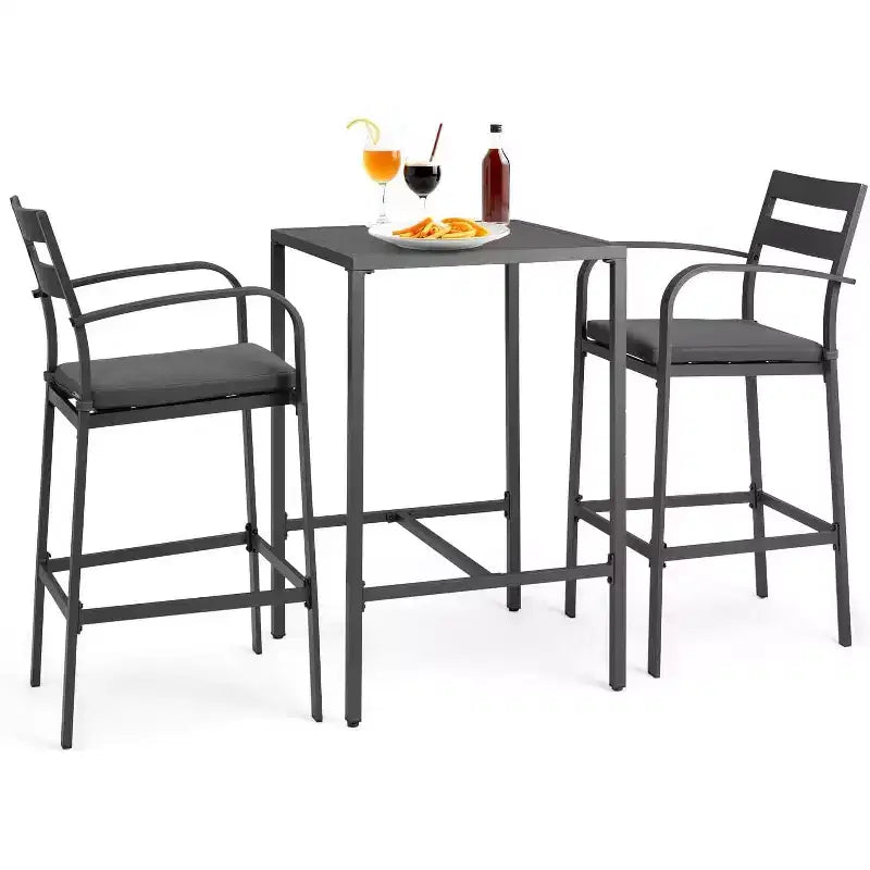 VINGLI 3-Piece Outdoor Bar Set, Aluminum Bar Height Table & 2 Chairs with Cushions, Counter Height Patio Furniture for Backyard, Poolside