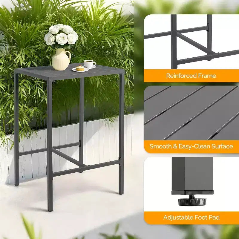 VINGLI 3-Piece Outdoor Bar Set, Aluminum Bar Height Table & 2 Chairs with Cushions, Counter Height Patio Furniture for Backyard, Poolside