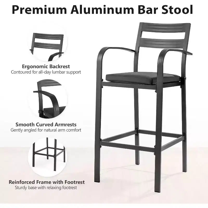 VINGLI 3-Piece Outdoor Bar Set, Aluminum Bar Height Table & 2 Chairs with Cushions, Counter Height Patio Furniture for Backyard, Poolside