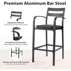 VINGLI 3-Piece Outdoor Bar Set, Aluminum Bar Height Table & 2 Chairs with Cushions, Counter Height Patio Furniture for Backyard, Poolside