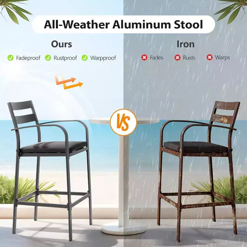 VINGLI 3-Piece Outdoor Bar Set, Aluminum Bar Height Table & 2 Chairs with Cushions, Counter Height Patio Furniture for Backyard, Poolside