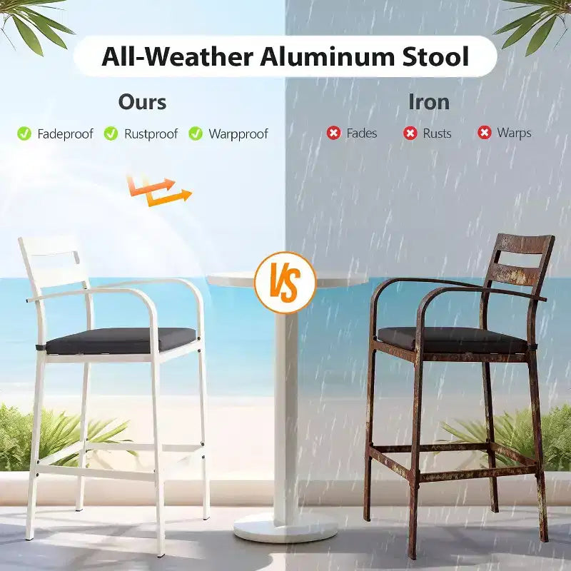 VINGLI 3-Piece Outdoor Bar Set, Aluminum Bar Height Table & 2 Chairs with Cushions, Counter Height Patio Furniture for Backyard, Poolside, Garden