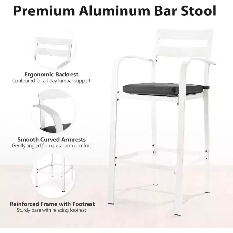 VINGLI 3-Piece Outdoor Bar Set, Aluminum Bar Height Table & 2 Chairs with Cushions, Counter Height Patio Furniture for Backyard, Poolside, Garden