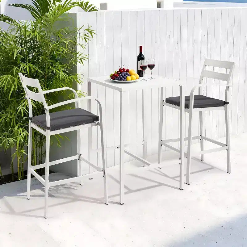 VINGLI 3-Piece Outdoor Bar Set, Aluminum Bar Height Table & 2 Chairs with Cushions, Counter Height Patio Furniture for Backyard, Poolside, Garden