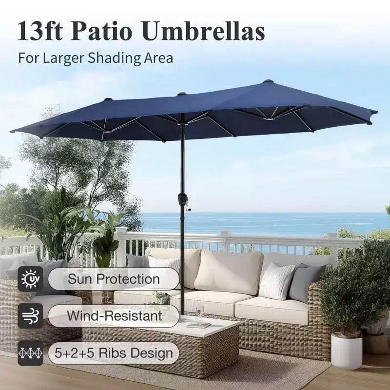 Captiva Designs 8pc Patio Dining Slat-top Steel Table & Aluminum Stackable Chairs & Market Umbrella
