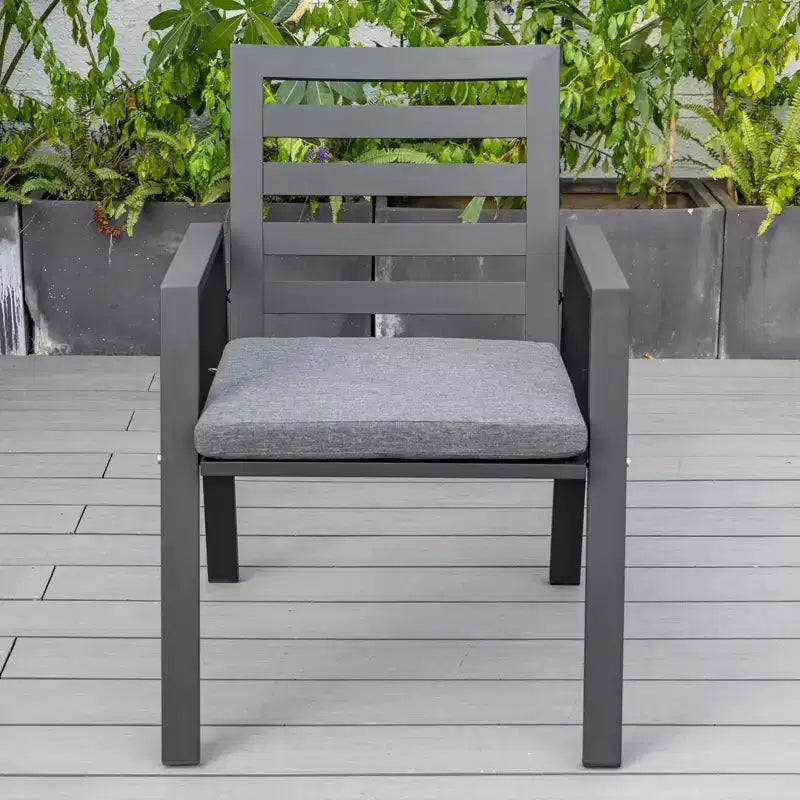 LesiureMod Chelsea 7 PCS Patio Dining Set - Outdoor Aluminum Dining Table with Umbrella Hole and Arm Chairs with Cushion
