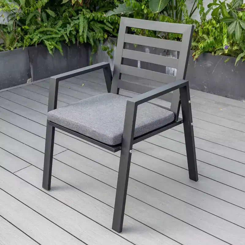LesiureMod Chelsea 7 PCS Patio Dining Set - Outdoor Aluminum Dining Table with Umbrella Hole and Arm Chairs with Cushion