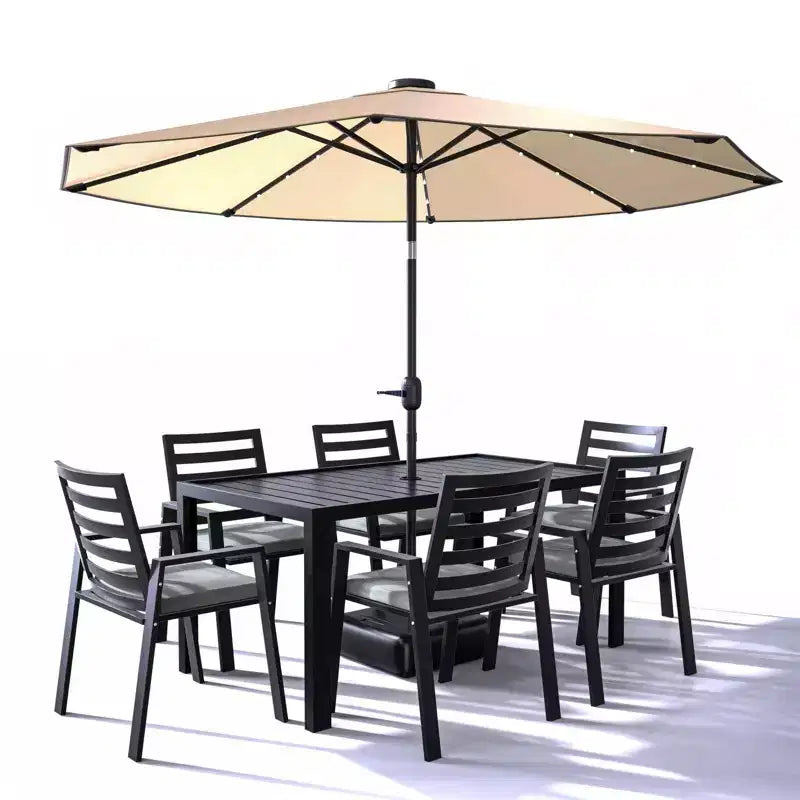 LesiureMod Chelsea 7 PCS Patio Dining Set - Outdoor Aluminum Dining Table with Umbrella Hole and Arm Chairs with Cushion
