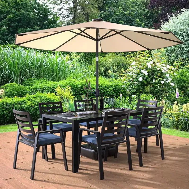 LesiureMod Chelsea 7 PCS Patio Dining Set - Outdoor Aluminum Dining Table with Umbrella Hole and Arm Chairs with Cushion