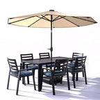 LesiureMod Chelsea 7 PCS Patio Dining Set - Outdoor Aluminum Dining Table with Umbrella Hole and Arm Chairs with Cushion