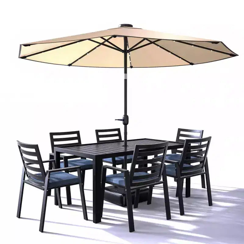 LesiureMod Chelsea 7 PCS Patio Dining Set - Outdoor Aluminum Dining Table with Umbrella Hole and Arm Chairs with Cushion