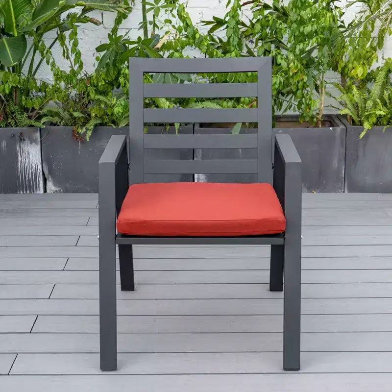LesiureMod Chelsea 7 PCS Patio Dining Set - Outdoor Aluminum Dining Table with Umbrella Hole and Arm Chairs with Cushion