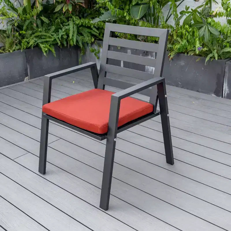 LesiureMod Chelsea 7 PCS Patio Dining Set - Outdoor Aluminum Dining Table with Umbrella Hole and Arm Chairs with Cushion