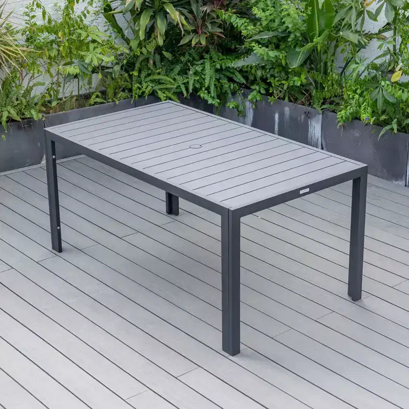 LesiureMod Chelsea 7 PCS Patio Dining Set - Outdoor Aluminum Dining Table with Umbrella Hole and Arm Chairs with Cushion
