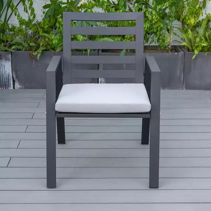 LesiureMod Chelsea 7 PCS Patio Dining Set - Outdoor Aluminum Dining Table with Umbrella Hole and Arm Chairs with Cushion