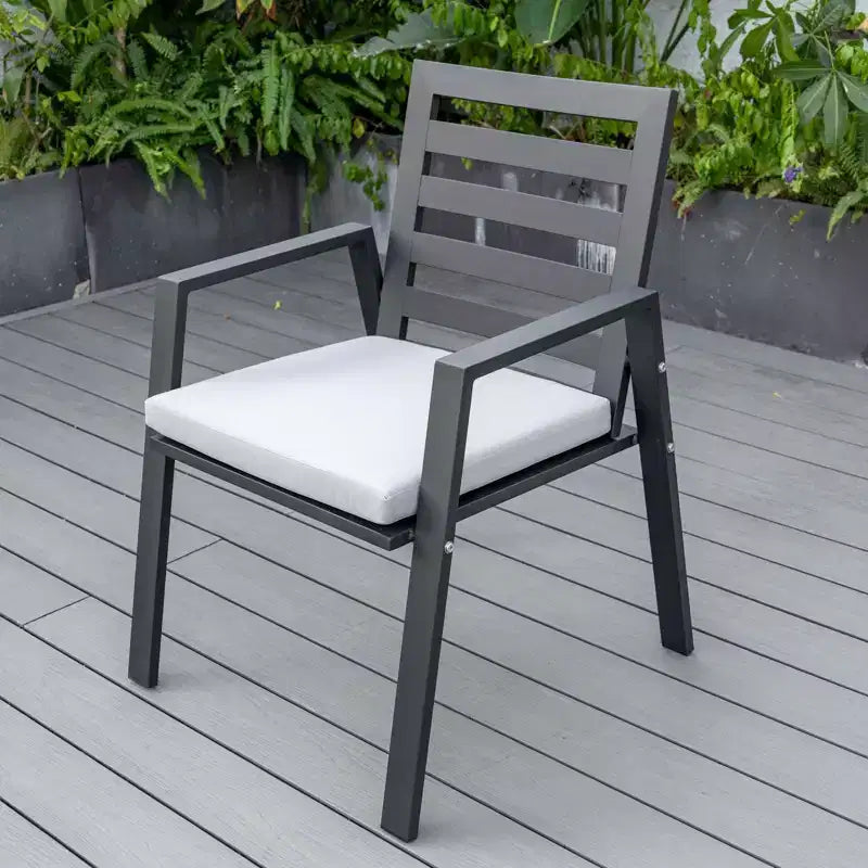LesiureMod Chelsea 7 PCS Patio Dining Set - Outdoor Aluminum Dining Table with Umbrella Hole and Arm Chairs with Cushion