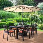 LesiureMod Chelsea 7 PCS Patio Dining Set - Outdoor Aluminum Dining Table with Umbrella Hole and Arm Chairs with Cushion