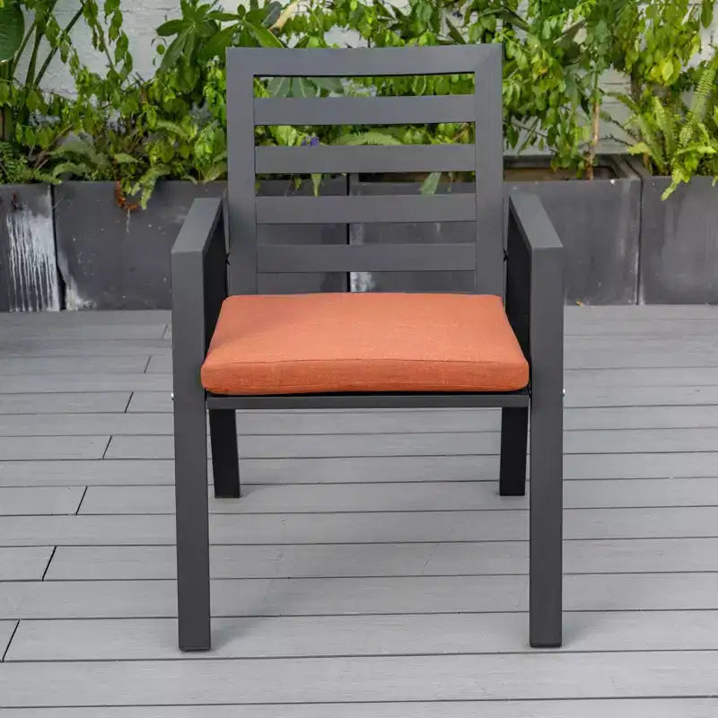 LesiureMod Chelsea 7 PCS Patio Dining Set - Outdoor Aluminum Dining Table with Umbrella Hole and Arm Chairs with Cushion