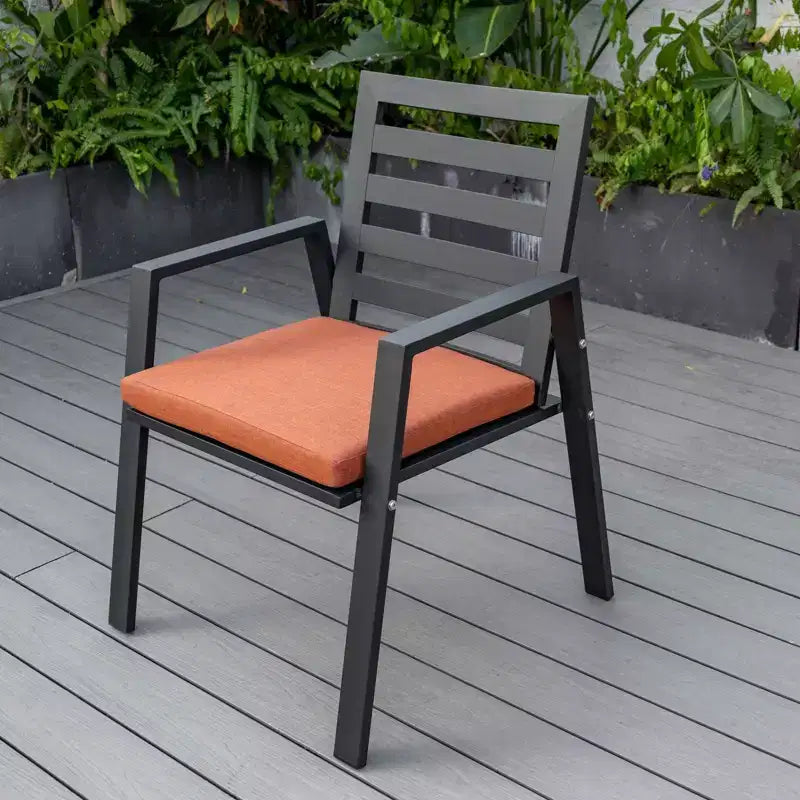 LesiureMod Chelsea 7 PCS Patio Dining Set - Outdoor Aluminum Dining Table with Umbrella Hole and Arm Chairs with Cushion