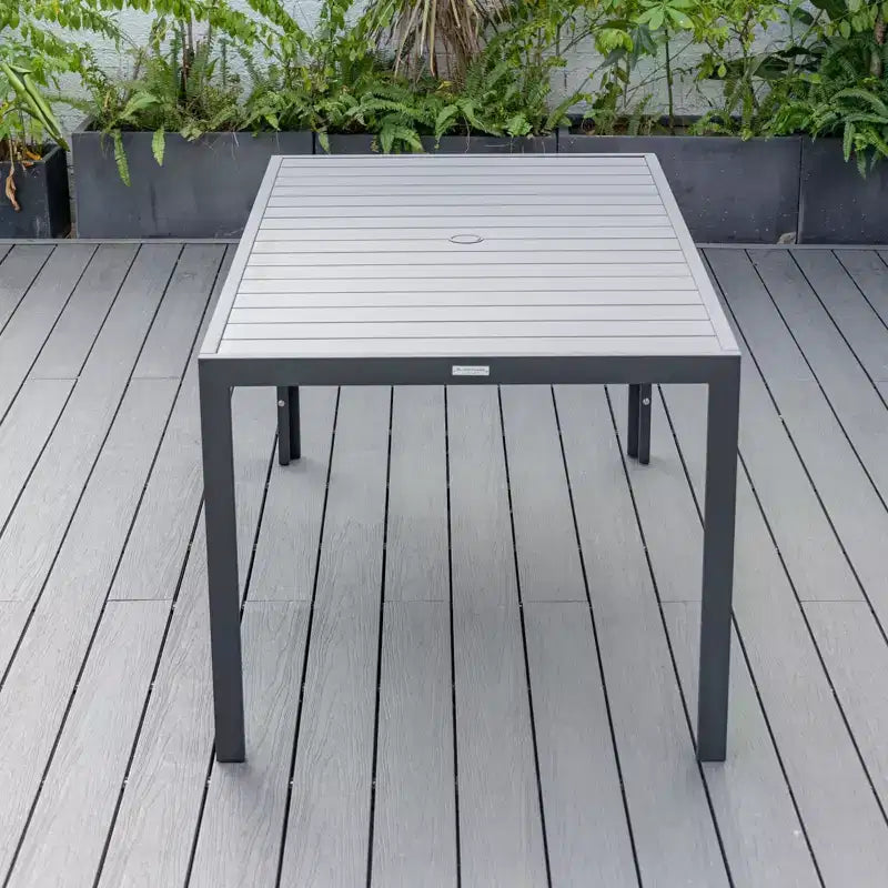 LesiureMod Chelsea 7 PCS Patio Dining Set - Outdoor Aluminum Dining Table with Umbrella Hole and Arm Chairs with Cushion
