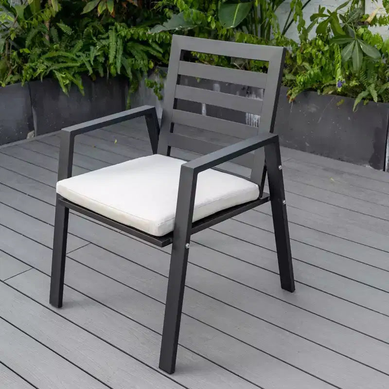 LesiureMod Chelsea 7 PCS Patio Dining Set - Outdoor Aluminum Dining Table with Umbrella Hole and Arm Chairs with Cushion