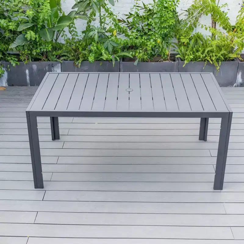 LesiureMod Chelsea 7 PCS Patio Dining Set - Outdoor Aluminum Dining Table with Umbrella Hole and Arm Chairs with Cushion