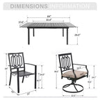 Captiva Designs 7pc Patio Dining Slat-top Expandable Rectangle Steel Table & Stylish Back Metal Chairs