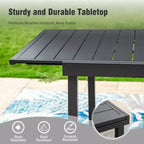 Captiva Designs 7pc Patio Dining Slat-top Expandable Rectangle Steel Table & Stylish Back Metal Chairs