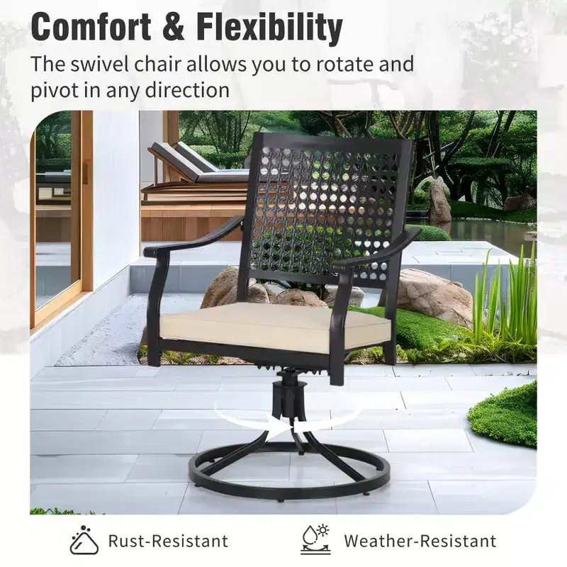 Captiva Designs 7pc Patio Dining Slat-top Expandable Rectangle Steel Table & Stylish Back Metal Chairs