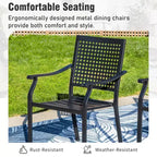 Captiva Designs 7pc Patio Dining Slat-top Expandable Rectangle Steel Table & Stylish Back Metal Chairs