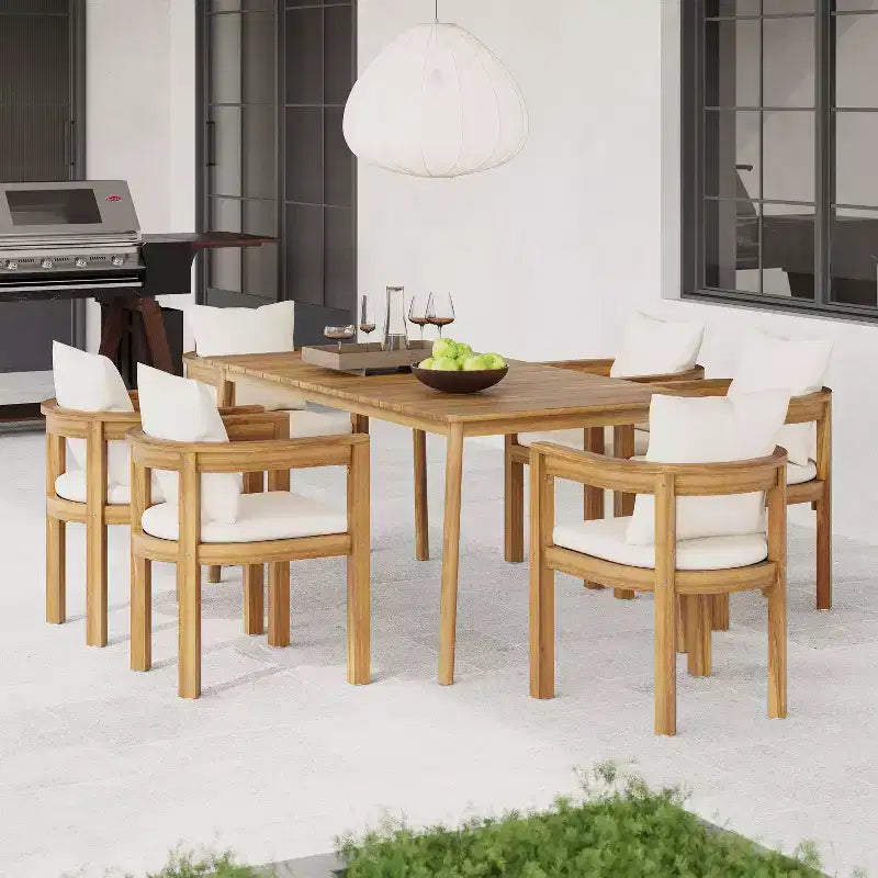 Christopher Knight Home Jada Outdoor 7 Pieces Open Slat Design Acacia Wood Dining Set with Cushion