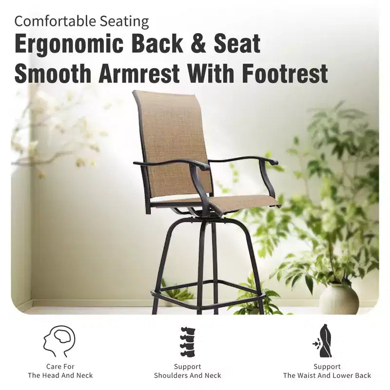 Captiva Designs 5pc Patio Slat-top Rectangle Wood-look Finished Metal Bar Table & Sling Swivel Bar Stools
