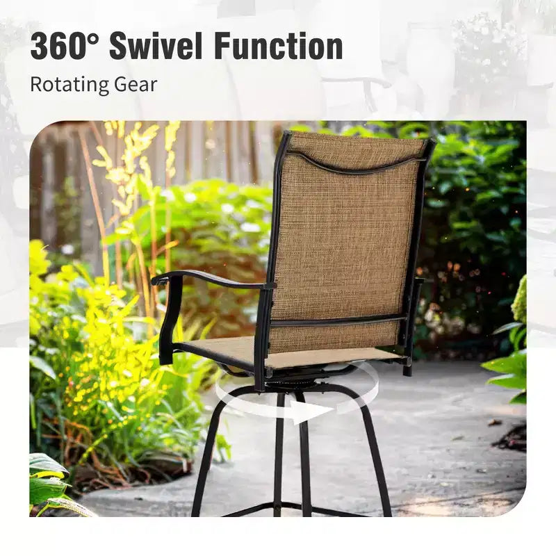 Captiva Designs 5pc Patio Slat-top Rectangle Wood-look Finished Metal Bar Table & Sling Swivel Bar Stools