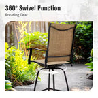 Captiva Designs 5pc Patio Slat-top Rectangle Wood-look Finished Metal Bar Table & Sling Swivel Bar Stools