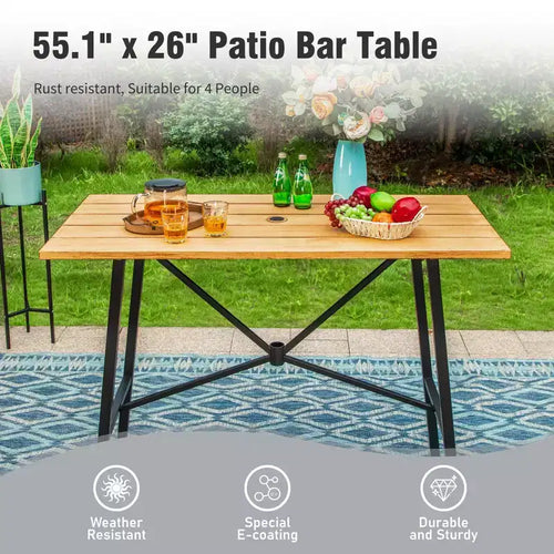 Captiva Designs 5-teiliges Garten-Set mit rechteckigem Metall-Bartisch in Lamellenoptik und drehbaren Barhockern mit Schlingenbespannung