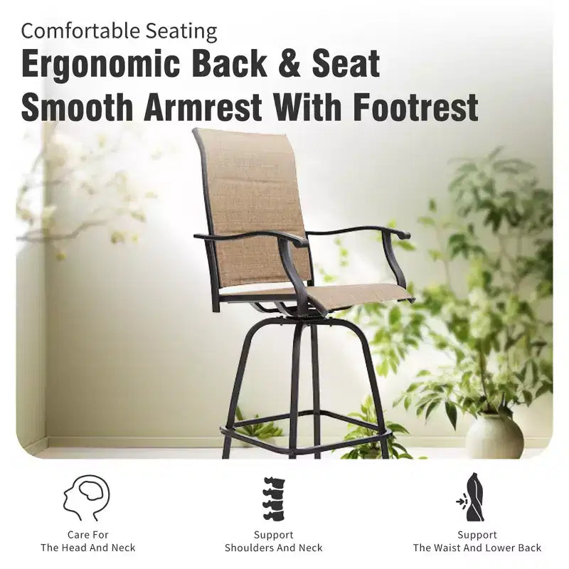 Captiva Designs 5pc Patio Slat-top Rectangle Wood-look Finished Metal Bar Table & Sling Swivel Bar Stools
