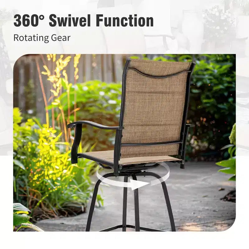 Captiva Designs 5pc Patio Slat-top Rectangle Wood-look Finished Metal Bar Table & Sling Swivel Bar Stools