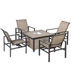 5 Piece Garden Patio Dining Set, Dinner Table with Built-in Ice Bucket Insert, 4 Rocking Chairs