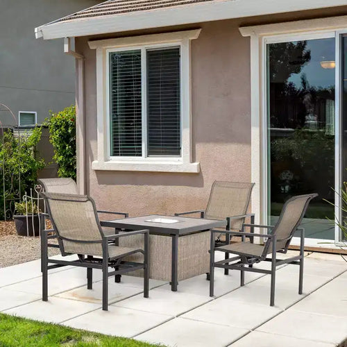Set da pranzo da giardino e patio da 5 pezzi, tavolo da pranzo con inserto per secchiello del ghiaccio integrato, 4 sedie a dondolo