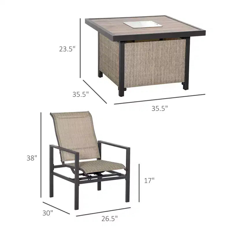 5 Piece Garden Patio Dining Set, Dinner Table with Built-in Ice Bucket Insert, 4 Rocking Chairs