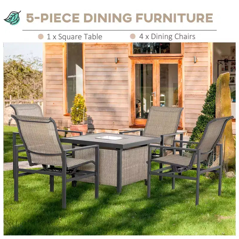 5 Piece Garden Patio Dining Set, Dinner Table with Built-in Ice Bucket Insert, 4 Rocking Chairs