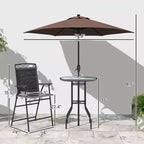 4 Piece Outdoor Bar Set with Umbrella, Patio Dining Set with 2 Folding Chairs, Wave Textured Tempered Glass Table for Backyard, Garden, Deck, Poolside