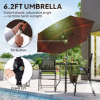 4 Piece Outdoor Bar Set with Umbrella, Patio Dining Set with 2 Folding Chairs, Wave Textured Tempered Glass Table for Backyard, Garden, Deck, Poolside
