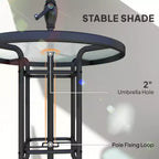 4 Piece Outdoor Bar Set with Umbrella, Patio Dining Set with 2 Folding Chairs, Wave Textured Tempered Glass Table for Backyard, Garden, Deck, Poolside