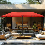Captiva Designs 8pc Patio Slat-top Dining Steel Table & Metal Chairs with Stripe Back & Market Umbrella