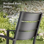 Captiva Designs 8pc Patio Slat-top Dining Steel Table & Metal Chairs with Stripe Back & Market Umbrella