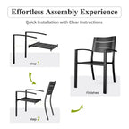Captiva Designs 8pc Patio Slat-top Dining Steel Table & Metal Chairs with Stripe Back & Market Umbrella