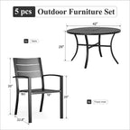 Captiva Designs 5pc Outdoor Patio Steel Dining Table & Metal Chairs with Stripe Back