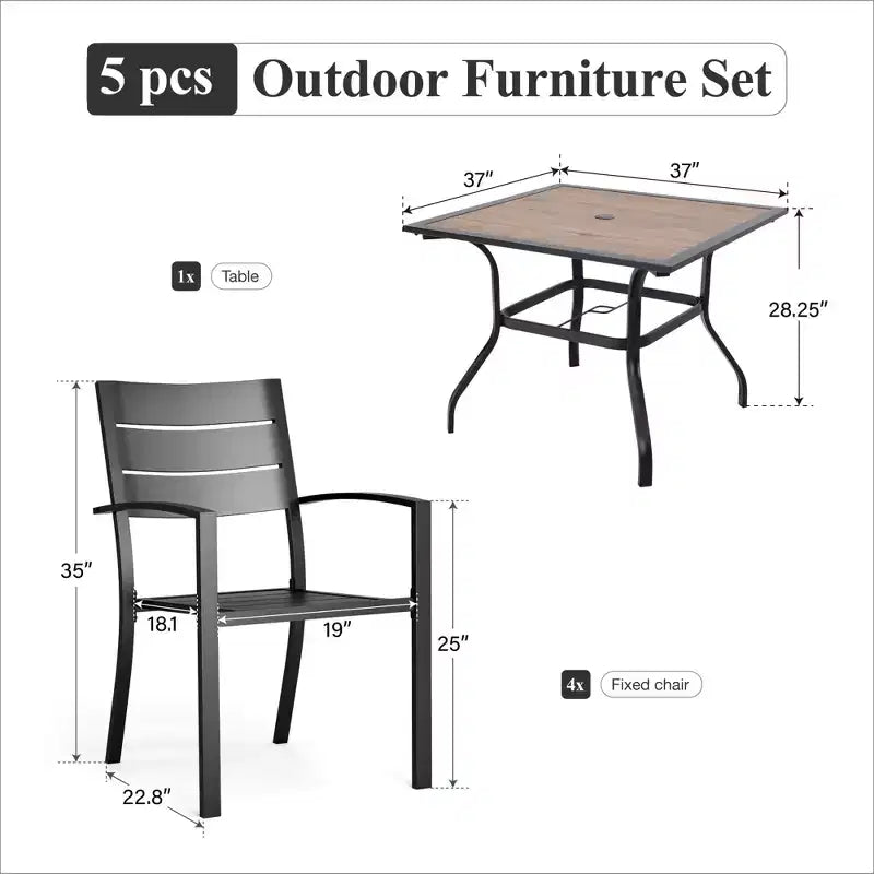 Captiva Designs 5pc Outdoor Patio Steel Dining Table & Metal Chairs with Stripe Back